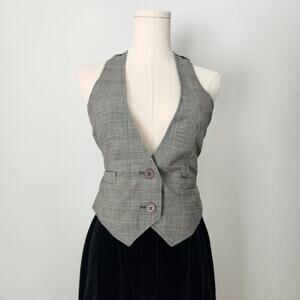 Vintage 2000s Houndstooth Plaid Vest Sleeveless Button Waistcoat Bitten XS/S